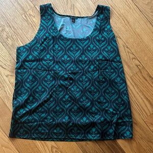 Ann Taylor Teal and Black Patterned Tank Top